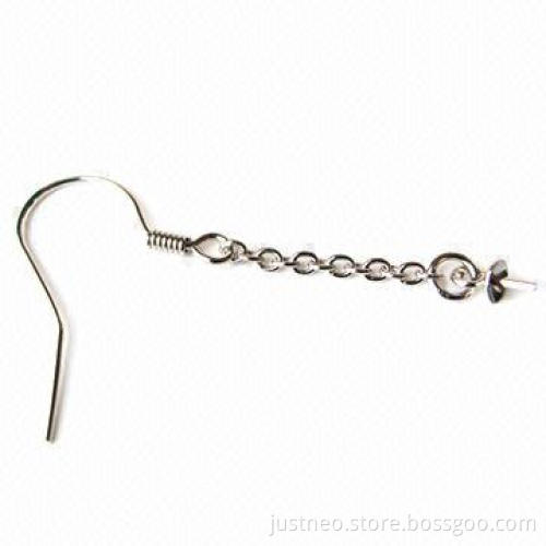 Solid 925 sterling silver earwire hooks with extend chain and pendant connector, 36*20*3mm